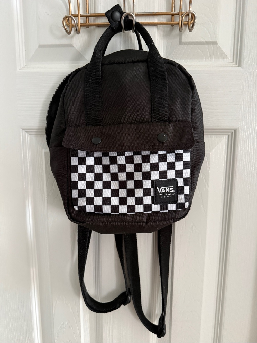 Vans Black Mini Backpack with White Checkerboard Pocket